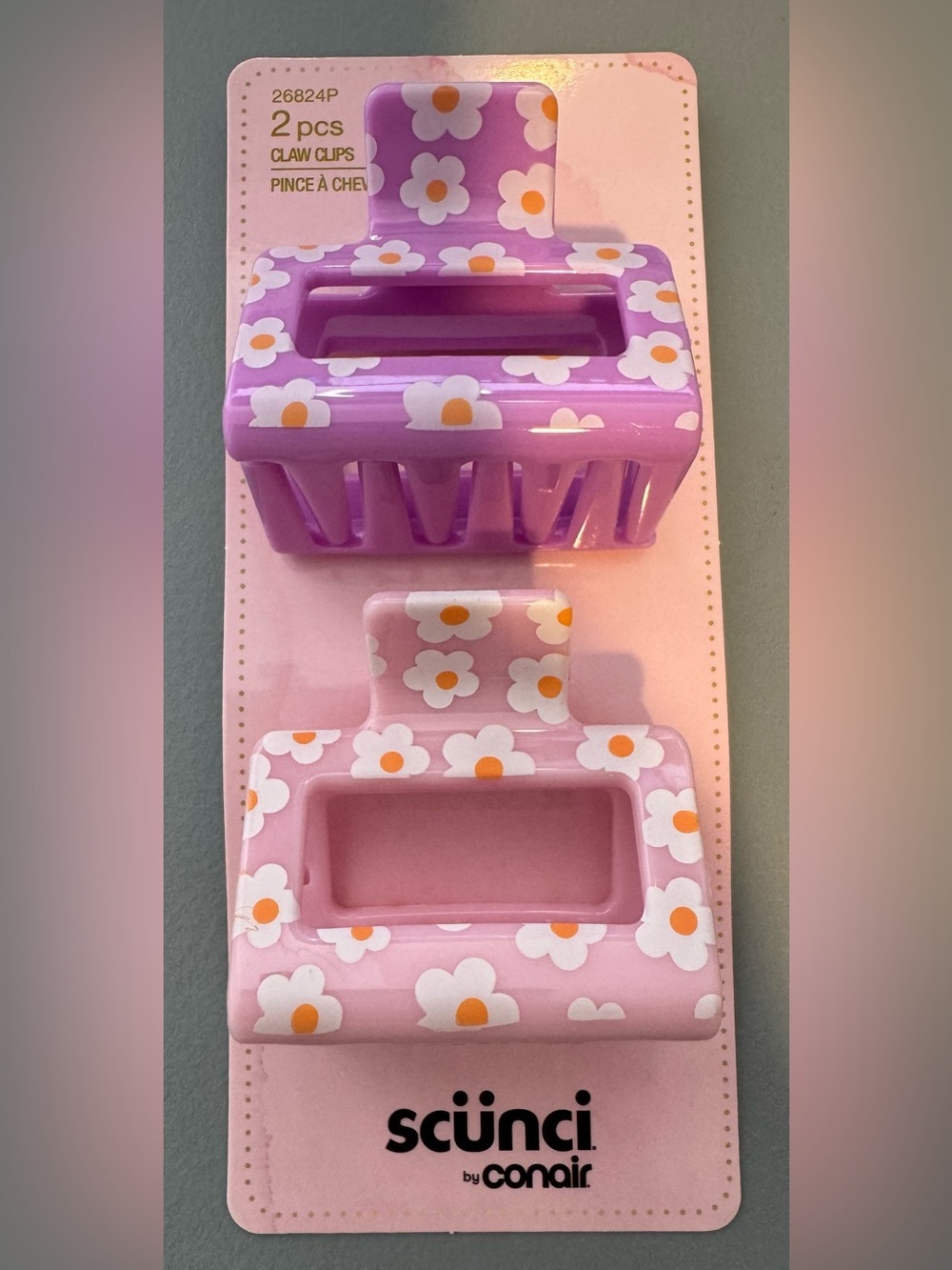scünci Pink and Purple Floral square Claw Clips 2 Pack retro pastel Y2K summer